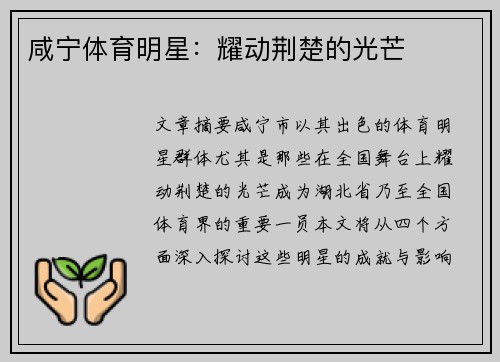 咸宁体育明星：耀动荆楚的光芒