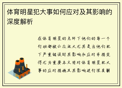 体育明星犯大事如何应对及其影响的深度解析