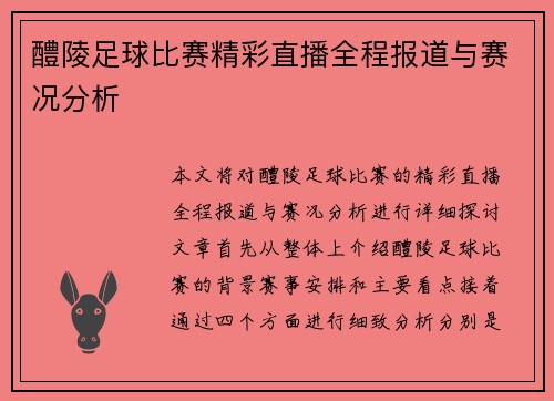 醴陵足球比赛精彩直播全程报道与赛况分析